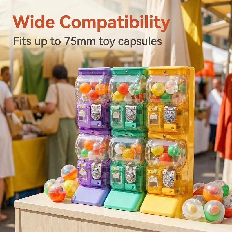 透明な白い二段式ガチャポンマシン、75mmガチャボール用のコ - Arcade Vending Machines のレビューと価格
